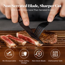 CuoCreate Steak Knives Set of 6, 4.7 Inch Dishwasher Safe Non-Serrated Table Knives, Ultra Sharp for Precise Cutting, Non-Stick Blade & Rust Proof, Easy to Maintain Ideal for Home Restaurant Party