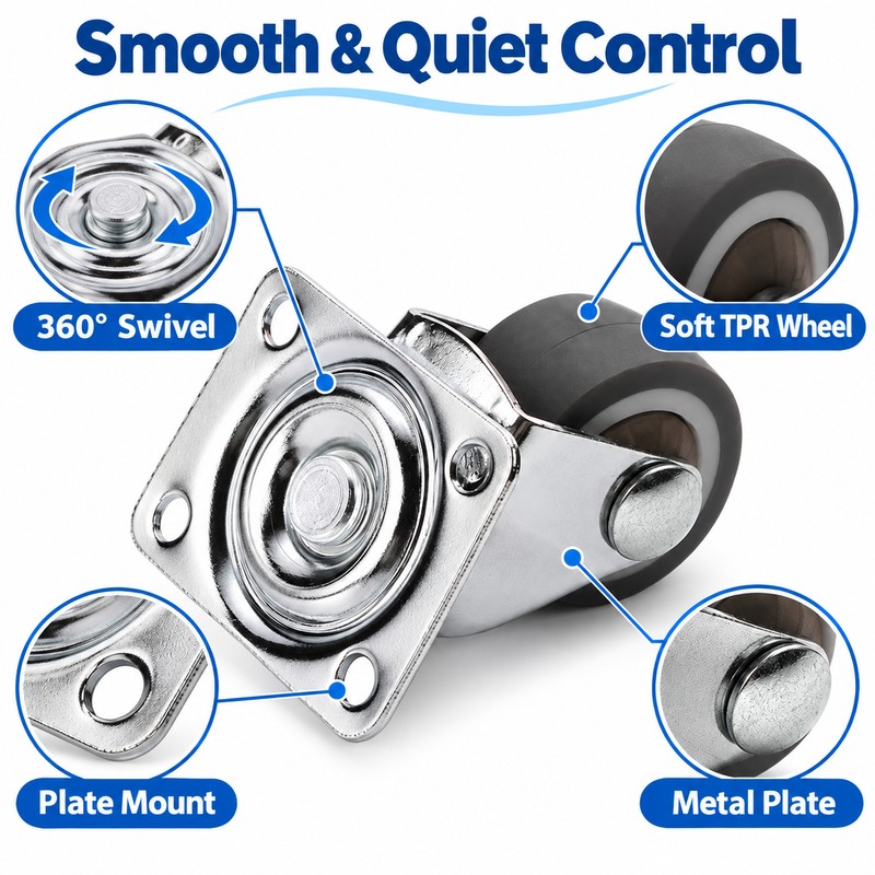 Swivel Furniture Casters with Soft TPR Rubber Wheels – 4-Piece