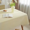 meioro Table Cloth Yellow White Striped Tablecloth Tassels Cotton Linen