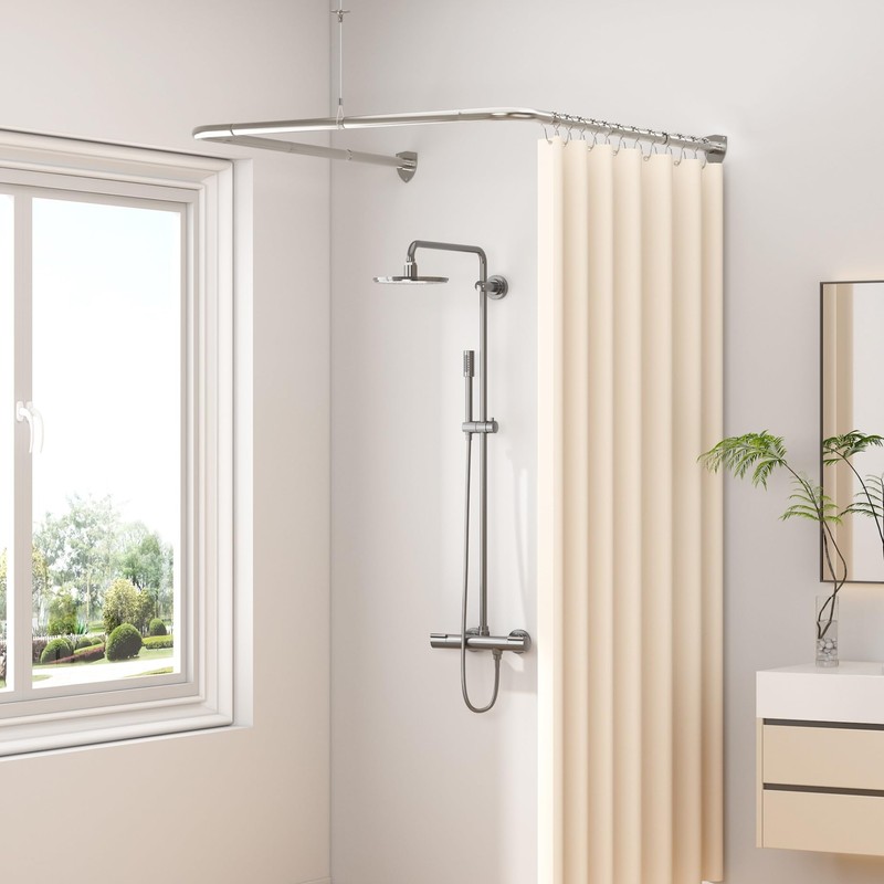 U Shaped Shower Curtain Rod, Adjustable Corner Shower Curtain Rod