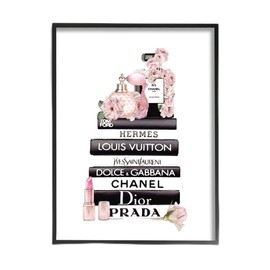 Stupell Industries Chic Pink Toiletry Cosmetics Glam Fashion Books, Designed by ROS Ruseva Black Framed Wall Art