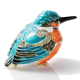 NIODAY Hand Painted Trinket Box Enamel Vintage Jewelry Box Hinged Metal Jewelry Organizer Decorative Treasure Box Unique Gifts Kingfisher