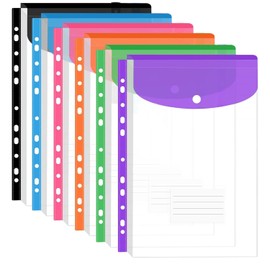 6 Pack Punched Pockets A4 Plastic Wallets Folders Wallets Plastic Document Files Popper Wallets with Button Closure and Label Pocket for Home, Office and School (6)