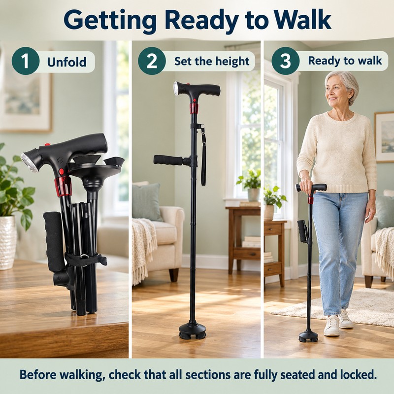 Collapsible Telescopic Folding Cane Elder Cane LED Walking Trusty Sticks