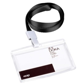 Waizmann.IDeaS® 1 x ID Card Set Neck Strap Lanyard 10 mm + Card Case Card Holder Clear Horizontal Closed for 1 Card ID Case Transparent Large Choice of Colours