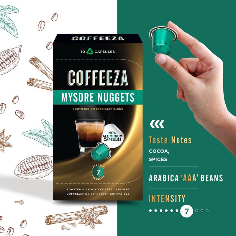 Coffeeza (AAA Arabica Grade) Mysore Nuggets Aluminium Coffee Capsules, Intensity