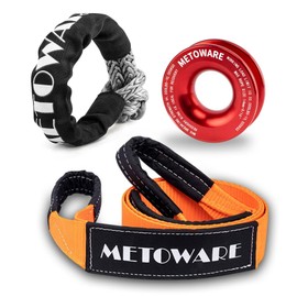 METOWARE Snatch Block Ring, Winch Pulley with 1/2'' Soft Shackle, 3" X 8' Tree Saver Strap Recovery Kit for Off-Road Sailing UTV, ATV, Trucks