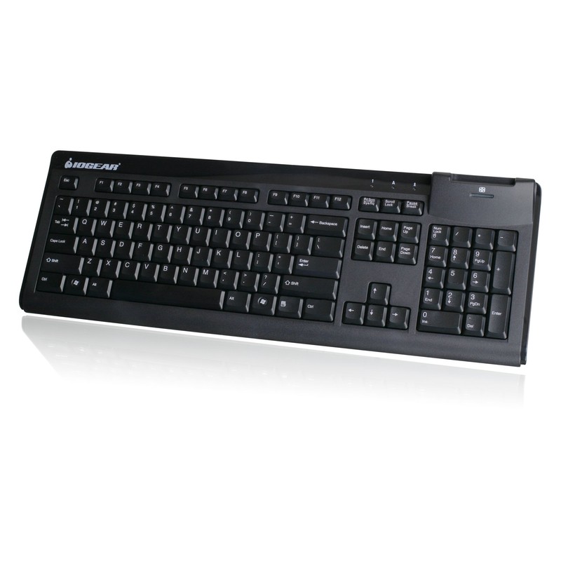 IOGEAR 104-Key Keyboard with Integrated Smart Card Reader GKBSR201TAA, Black