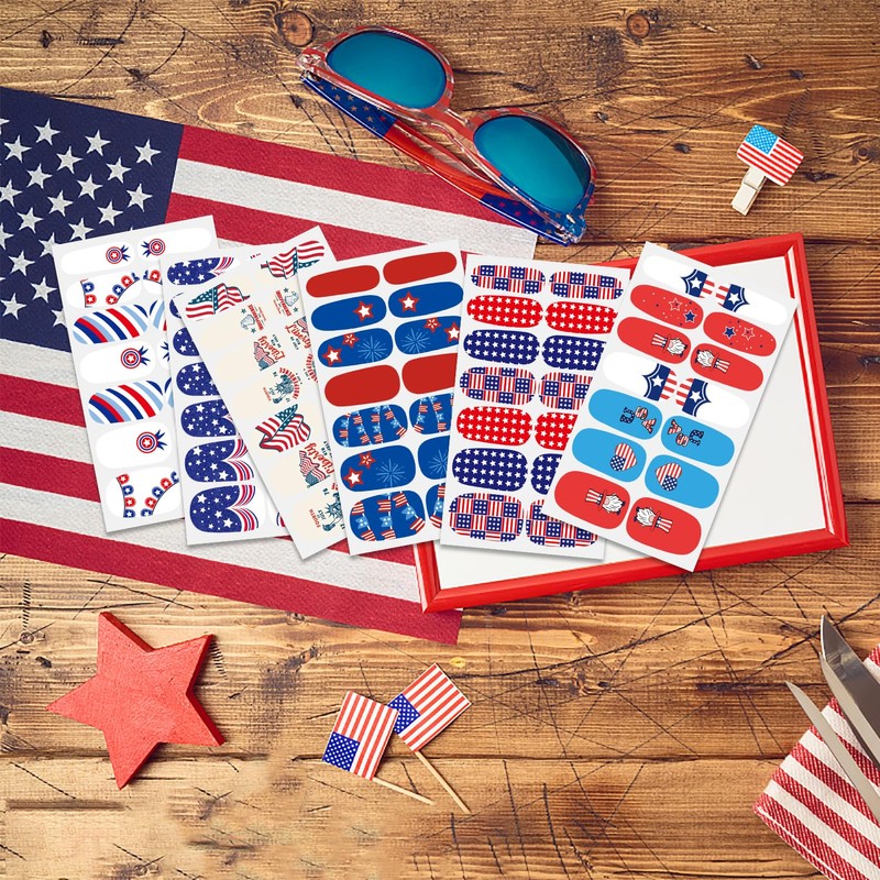 JERCLITY 6 Sheets Independence Day Nail Wraps for Women Self-Adhesive