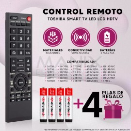 Toshiba Control Remoto Compatible Con Pantalla Toshiba Smart Tv Lcd Hdtv Incluye 4 Pilas AAA Divitech®