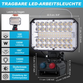KERNOWO Akku Lampe Für Makita 18/21V, 100W Kabellose Led Arbeitsleuchte Akku mit 100 ultrahellen LED-Perlen, Led Strahler Tragbares Baustellen Lampe mit Typ C und USB-Aufladung（7IN-Keine Akku）