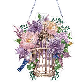 MEIEST Diamond Art Painting Hanging Pendant Kit,DIY Flower Birdcage Crystal Art Hanging Sign,Diamond Window Hanging Wreath Ornament for Home Decor and Gift (369)