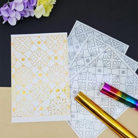JBQUEEN 3pc Geometric Floral Pattern Background Stick&Shine Foil Transfer Sticker Paper for Handmade Scrapbooking Album Journal Invitation Decoration Metallic Foil Transfer Printing Adhesive Sheets
