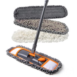 CLEANHOME Mops for Floor Cleaning with 3 Different Washable Pads and Extendable 55” Long Handle, Multifunction Dust Mop for Hardwood,Marble,Tile Floor Mopping,Orange