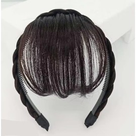 JJLFresheners Natural Fake Bangs Hair Piece Clip Long Wig Synthetic Hair Band Bangs Headband Headbands For Women (Black and Brown, 1)