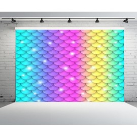 CHNYWORK 7ftx5ft Rainbow Color Mermaid Scales Backdrop Glitter Mermaid Birthday Rainbow Color Pictures Background Newborn Princess Theme Girls Birthday Party Baby Shower Decorations Photo Booth Props