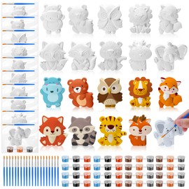 Simgoing 20 Set Dinosaur Unicorn Mermaid Donut Jungle Animal DIY Painting Kit Pumpkin Snowman Ceramic Paint Your Own Figurines Unpainted Plaster Craft for Party Favor(Jungle Animals)