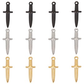 UNICRAFTALE - 12 colgantes de espada de 3 colores de 24 mm de acero inoxidable con daga hipoalergénica, aretes punk, pulseras de metal, para hacer joyas