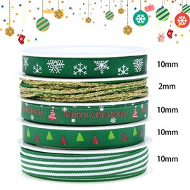 Christmas Gift Ribbon Wide, Green Ribbon Satin Ribbon Decorative Ribbon Christmas Ribbons for Crafts, Grosgrain Ribbon Christmas Ribbon with Wire 10 mm Fabric Ribbon for Gifts Wreath Christmas Tree