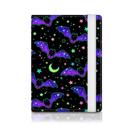 ATJFKIXL Passport Holder for Travel Essentials, RFID Premium Leather Passport Wallet Cover Case for Travel Must Haves Accessories Cute Bats Stars