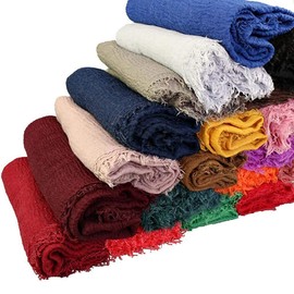 XRDSS Summer Cotton Blend Crinkle Vintage Soft Scarf with Fringed Edges 35" × 70" (Orange)