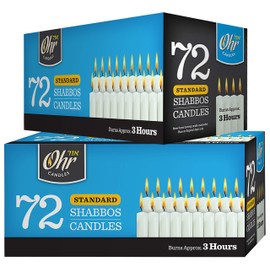 OHR CANDLES Shabbat Candles, Traditional Shabbos Candles, 3 Hour, 72 Count (Pack of 2) (144 Count)