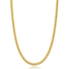 Jewlpire Gold Chain for Men, 4mm Mens Necklace Cuban Link Chain Necklace for Men, 18K Gold Plated Chain Necklace Sturdy & Durable Men's Necklaces 20 inch