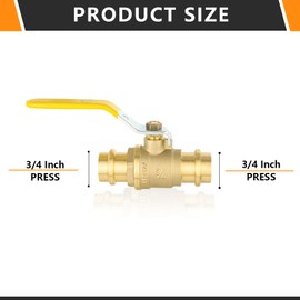 1-Pack HeSun Brass Press Ball Valve, 3/4" Press x 3/4" Press Shut Off Valve, 1/4 Turn Full Port Water Stop with O-Rings