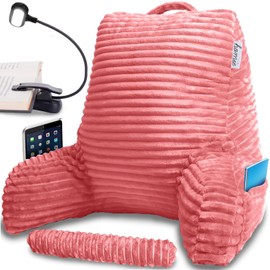 Homie Reading Pillow with Reading Light and Wrist Support, Has Arm Rests, and Back Support for Bed Rest, Lounging, Reading, Working on Laptop, Watching TV (Pink)
