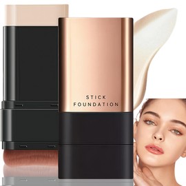 2 In 1 Luxury Anti Wrinkle Foun/dation Stick,Matte Foundation Stick Makeup,Creamy Foundation for Mature Skin,Built-In Brush Exquisite Double,Moisturizing and Oil Control,Fine Lines(Brilliant White)