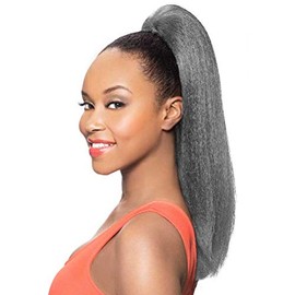 DS010 Ponytail Color 2 - Foxy Silver Wigs 20" Long Straight Drawstring Hairpiece Clip On Synthetic African American Womens Bundle MaxWigs Hairloss Booklet