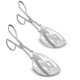2-PACK Salad Tongs for Serving - Premium Stainless Steel Scissor-Style, Non-Toxic, Heat-Resistant Salad Servers, Dishwasher Safe, Ideal for Buffet and Party Use (Silver)