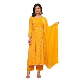 JVSP FASHION Embroidered Anarkali Kurta set with Dupatta In Rayon fabric Indian Tunic Dress Ethnic Wear Collection For Women, Yellow, Medium