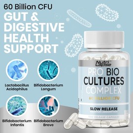 Nutrilapse™ Bio Culture Probiotics Complex, 60 Billion CFU, Granular Slow-Release Maximum absorbtion Capsules for Gut Health.