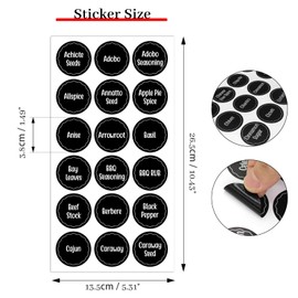 Andiker 144Pcs Spice Jar Labels, Preprinted Self-Adhesive Spice Jar Stickers, Waterproof Seasoning Label Stickers for Jars Bottles and Containers (Round, Black)