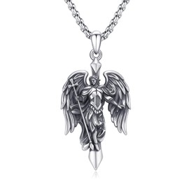 XIXLES S Necklace Archangel Michael 925 Sterling Silver St Michael Chain with Saint Michael Pendant Amulet Medal for Men Women, Sterling Silver, No Gemstone