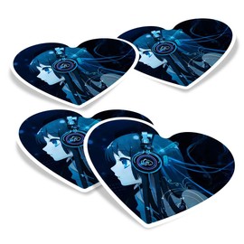 Vinyl Heart Stickers (Set of 4) 10cm - Anime Girl Headphones Technology for Laptops, Tablets, Luggage, Scrap Booking, Fridges #50098