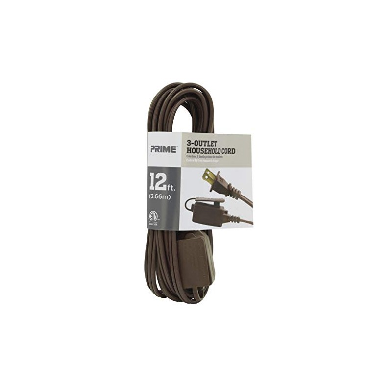 Prime EC670612 12-Foot 16/2 SPT-2 3-Outlet Indoor Cord, Brown