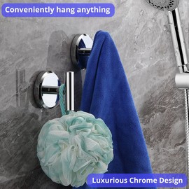 HOME SO Suction Cup Hooks T Shape for Shower, Bathroom, Kitchen, Glass Door, Mirror, Tile – Loofah, Towel, Coat, Bath Robe Holder for Hanging up to 15 lbs – Waterproof & Rustproof, Chrome (2-Pack)