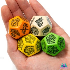Generator/Randomization Dungeon Dice Set (4) Jumbo D12 Dice | Create: Monster Type, Treasure, Map Layout, Traps | Designs for D&D DND Pathfinder Dungeons and Dragons | Game Masters Aide (Colorful-2)