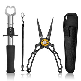 KAPEICamper Fish Lip Gripper Pliers - Upgraded Muti-Function Hook Remover and Split Ring Pliers for Fly Fishing, Ice Fishing, Fishing Gear