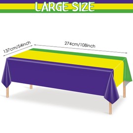 Capoda Mardi Gras Table Cover Tri Colored Plastic Tablecloth Disposable Table Cover Green Yellow Purple Waterproof Tablecloth for Mardi Gras Masquerade Party Kitchen Decoration Supplies(6 Pack)