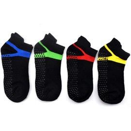 4 Pairs Yoga Socks Black Non-Slip Size 35-43 Pilates Socks Non-Slip with Nubs Stopper Socks for Men and Women
