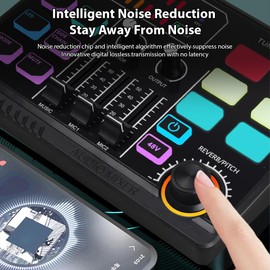 Btuty Audio Mixer for Games 48V Phantom Power Audio Interface RGB Light BT Plug and Play Sound Card for Table Vocals Mixer for Live Streaming Podcasting Content Create Games