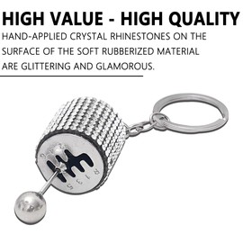 Adunsiaoto Gear Lever Car Key Fob, Creative Car Accessories Metal Key Fob, Automatic Gear Lever Key Fob with Rhinestones (White)