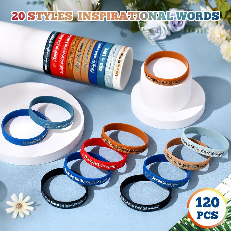 Bucherry 120 Pcs Rubber Bible Verse Bracelets Religious Silicone Christian