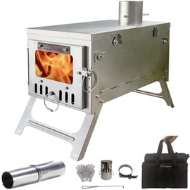 DANCHEL OUTDOOR S6 Folding Camping Stove, 304 Stainless Steel Wood Burning Stove with 7.2ft Chimney, Portable Hot Tent Stove Solo Camping Survival Backpacking, Lightweight & Compact Design