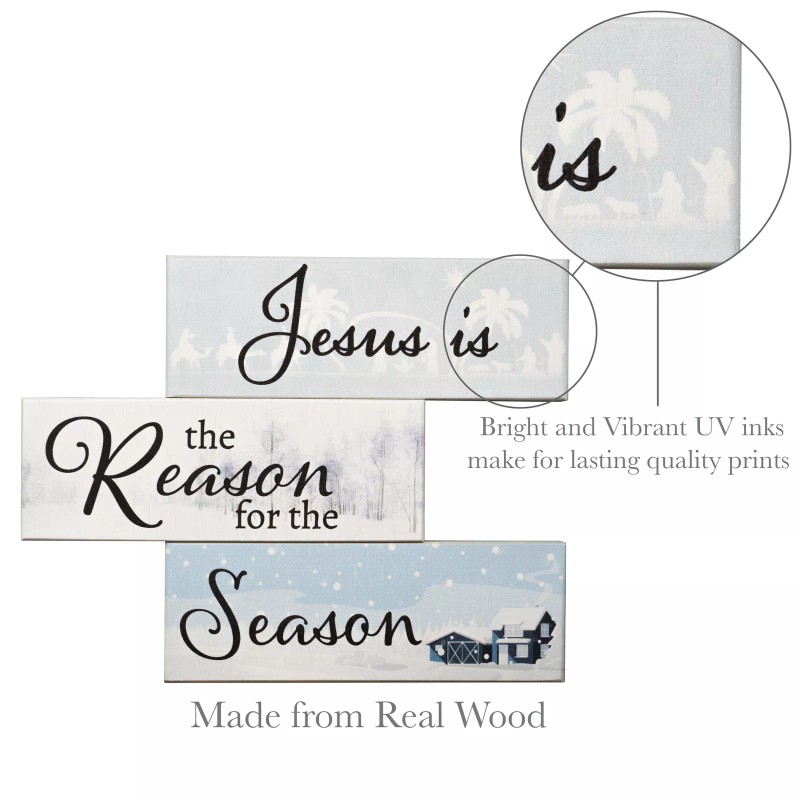 JennyGems Christmas Decor, Jesus Reason for the Season Wood Signs