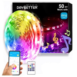 DAYBETTER RGB Led Light Strips Kit Work with Alexa and Google Assistant, Smart WiFi Led Strip Lights for Bedroom, Room, Decor, Kitchen, Home Party Decoration (50FT)