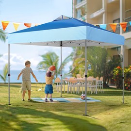 PHI VILLA Pop Up Canopy 10 10 Tents for Parties with Wheeled Bag, Portable Lightweight Folding w/Adjustable Height,Dark & Light Blue